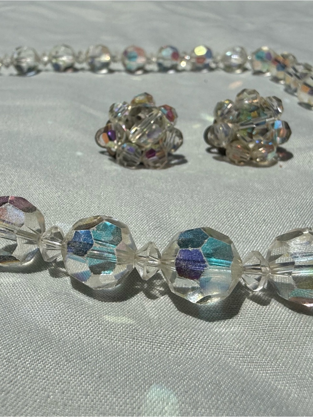 Crystal Aurora Borealis Bead Necklace and Earrings Set - Clear - Picture 2 of 12